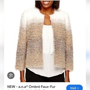 NWT.a.n.a Cream and Tan Ombre Faux-Fur Jacket